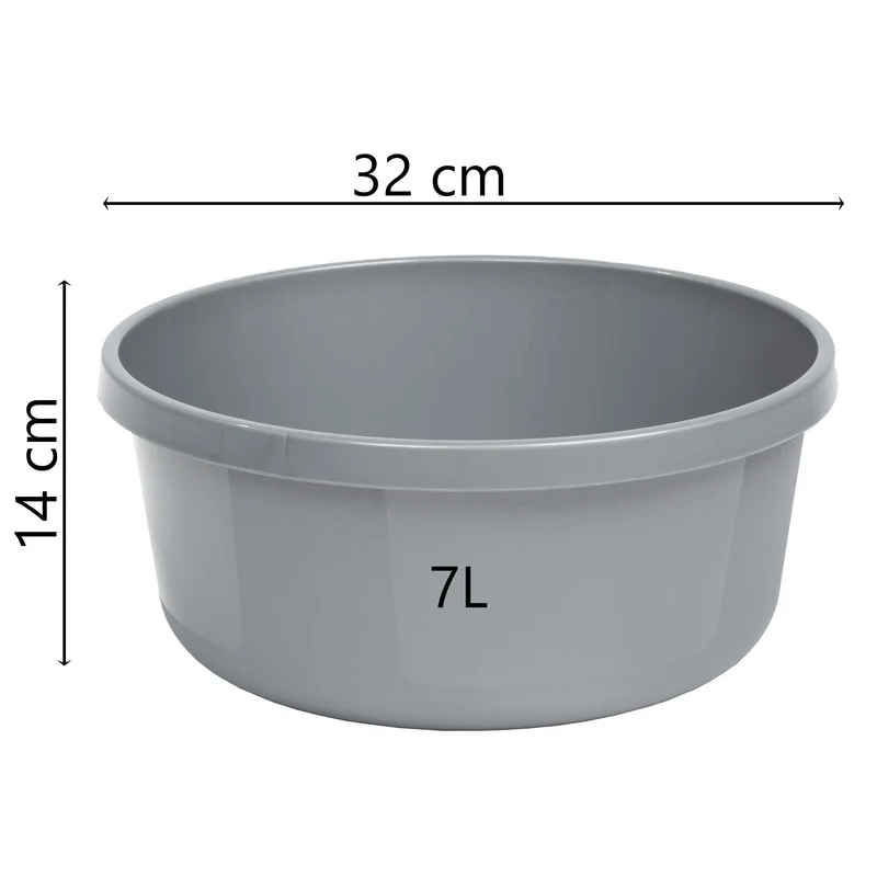 4 x Schüssel 8 Liter - rund- D-32x14cm - grau - Waschschüssel Spülschüssel Wasserschüssel Kunststoff Spüle Waschbecken Wanne Box - Abwaschschüssel