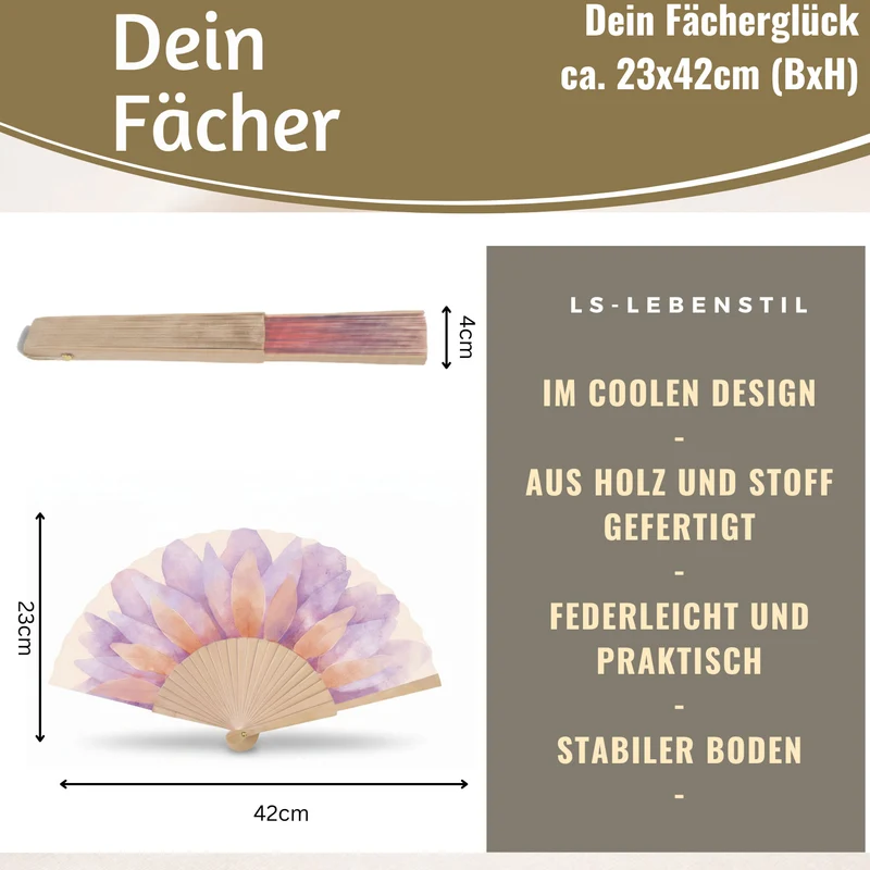 Handfächer Holz Stoff Fächer "Blume" Lila Pink Rose faltbar Faltfächer