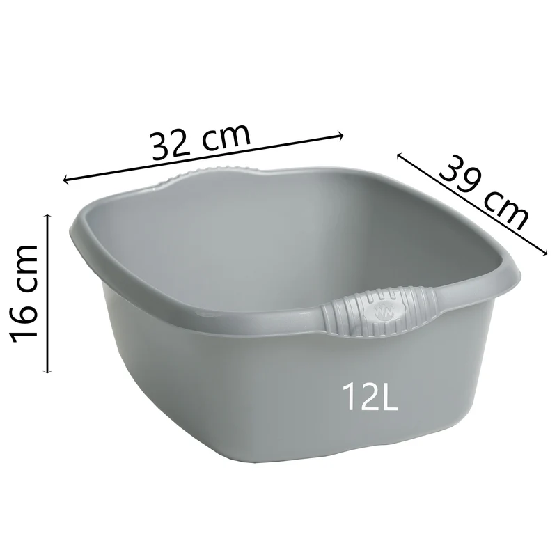 2x Schüsseln eckig - grau - Waschschüssel Spülschüssel Wasserschüssel Lebensmittelecht Kunststoff Spüle Haushaltsschüssel Universal Küchenschüssel Pflege nestbar Waschbecken