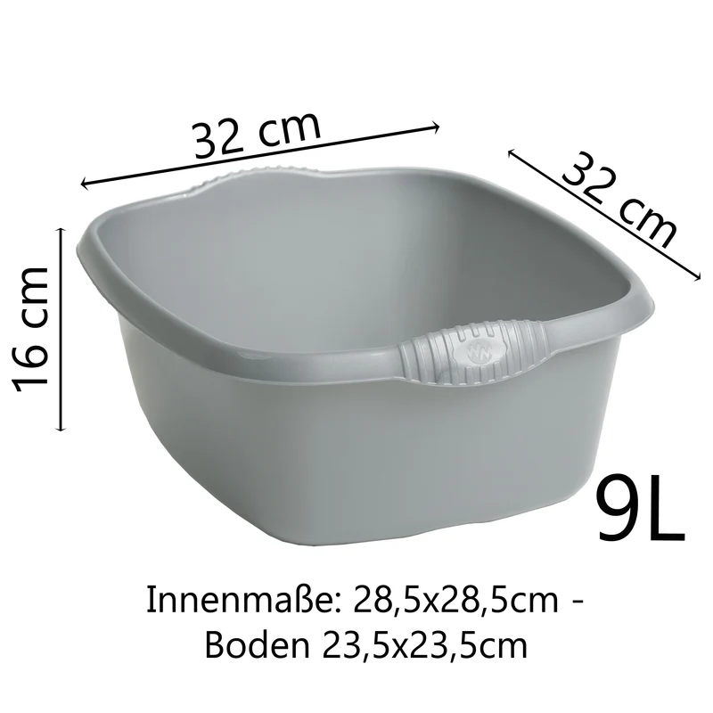 2x Schüsseln eckig - grau - Waschschüssel Spülschüssel Wasserschüssel Lebensmittelecht Kunststoff Spüle Haushaltsschüssel Universal Küchenschüssel Pflege nestbar Waschbecken