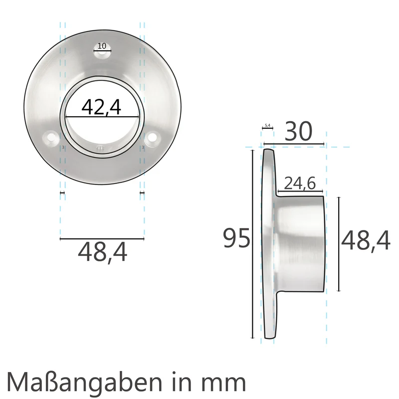4 STÜCK Edelstahl Flansch für 42,4 mm Rohre - V2A Fitting für Geländer Handlauf Balkon gebürstet