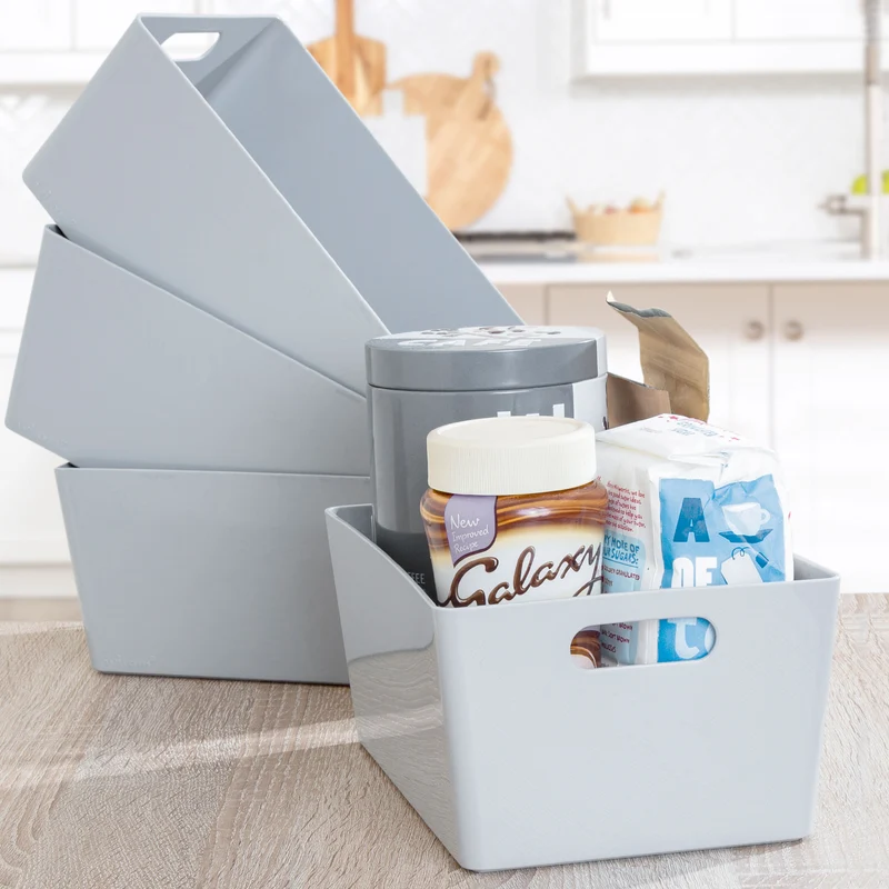 3 x Organizerbox 25x17x11cm DINA5 3,9 Liter - WEIß GRAU - Ordnungssystem Schubladenorganizer - Polypropylen - Aufbewahrung Aufbewahrungskorb Schubladenbox - Ordnungsbox - Schreibtisch Schlafzimmer