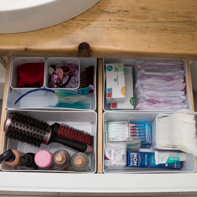 3 x Organizerbox 25x17x11cm DINA5 3,9 Liter - WEIß GRAU - Ordnungssystem Schubladenorganizer - Polypropylen - Aufbewahrung Aufbewahrungskorb Schubladenbox - Ordnungsbox - Schreibtisch Schlafzimmer