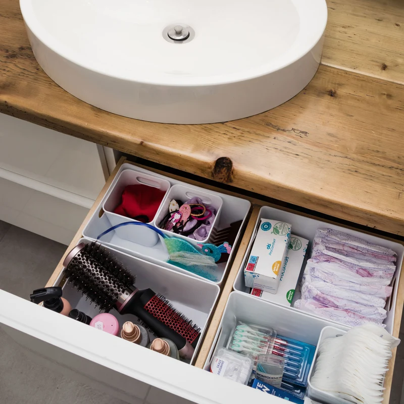 3 x Organizerbox 25x17x11cm DINA5 3,9 Liter - WEIß GRAU - Ordnungssystem Schubladenorganizer - Polypropylen - Aufbewahrung Aufbewahrungskorb Schubladenbox - Ordnungsbox - Schreibtisch Schlafzimmer