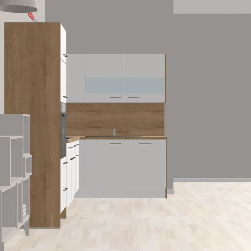 nobilia L-Küche mit warmen Holztönen Hückelhoven 308 x 187 cm Alpinweiss Supermatt Eiche Sierra hocheingebauter Backofen und Lifttür für Standgerät-Mikrowelle