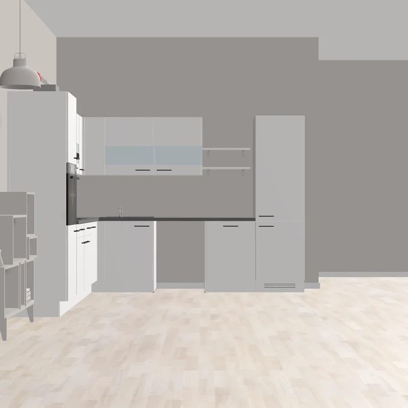 nobilia Eckküche mit Hochschrank Lemgo 305 x 310 cm weiß Supermatt Anthrazit mit Glaswandschränken in moderner Ausführung und vielen Geräten - Platz für Waschmaschine