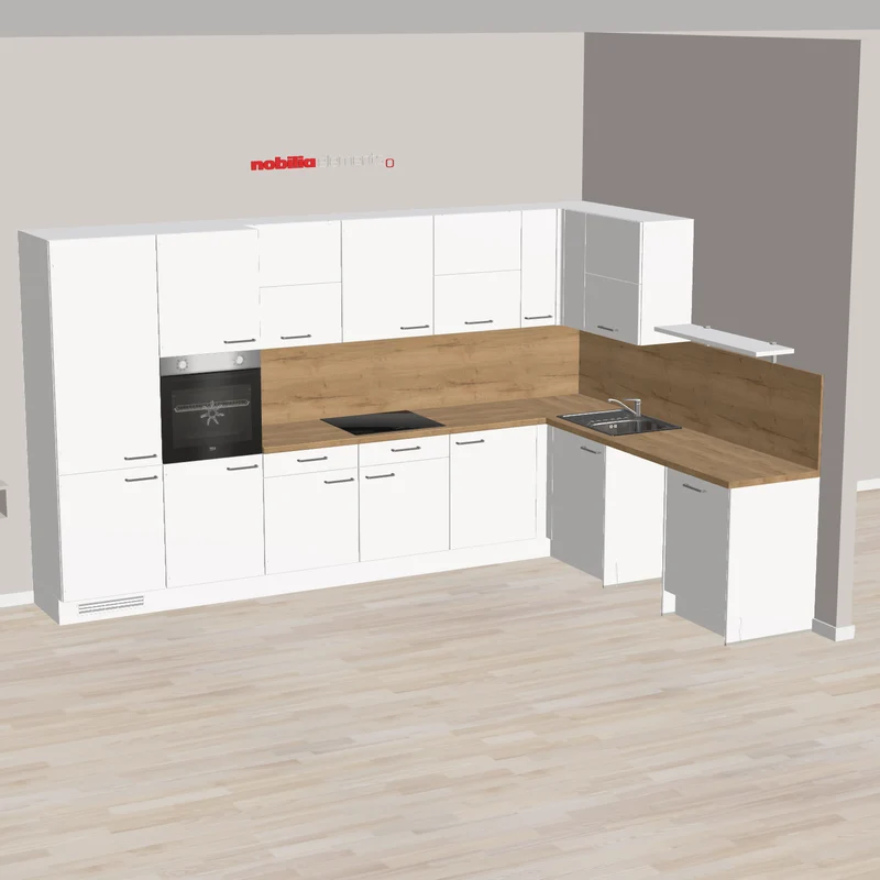 nobilia Stauraumstarke L-Küche Eberswalde 365 x 251 cm weiss Sierra mit viel Stauraum und Platz für Waschmaschine