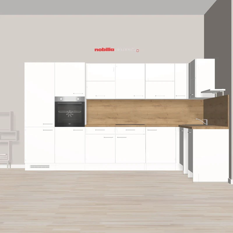 nobilia Stauraumstarke L-Küche Eberswalde 365 x 251 cm weiss Sierra mit viel Stauraum und Platz für Waschmaschine