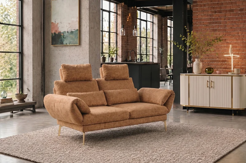 KAWOLA Funktionssofa HOLLY 2-Sitzer Stoff cognac