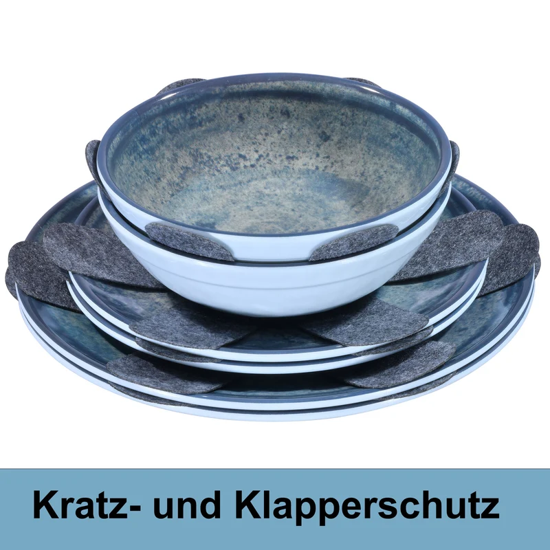 Melamin Geschirr Set Mondgranit Blau-Grau für 4 Personen - 16 Teile - Steingutoptik