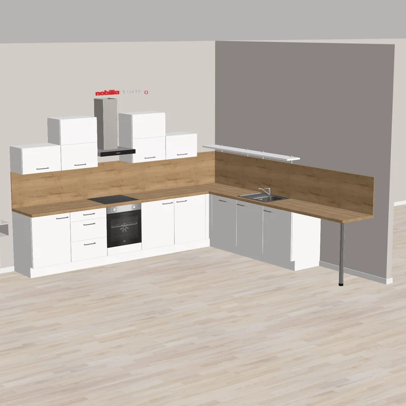 nobilia Winkelküche modernes Design - Familien -und Budgetfreundlich Nordhausen 365 x 345 cm weiß Eiche Sierra Viel Arbeitsfläche - Sitzplatz zum Frühstücken - teilweise mit E-Geräten