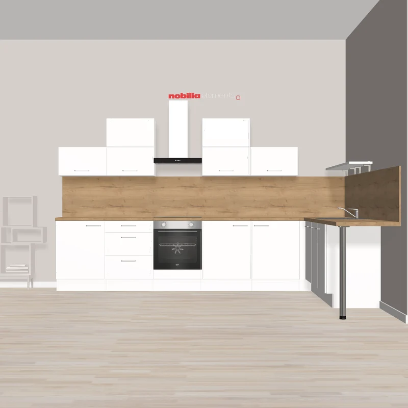 nobilia Winkelküche modernes Design - Familien -und Budgetfreundlich Nordhausen 365 x 345 cm weiß Eiche Sierra Viel Arbeitsfläche - Sitzplatz zum Frühstücken - teilweise mit E-Geräten