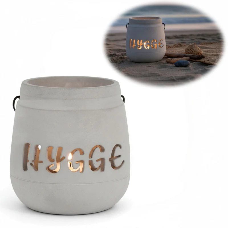 Beton Windlicht Hygge 13cm Shabby Grau Maritim Teelichthalter Kerzenhalter