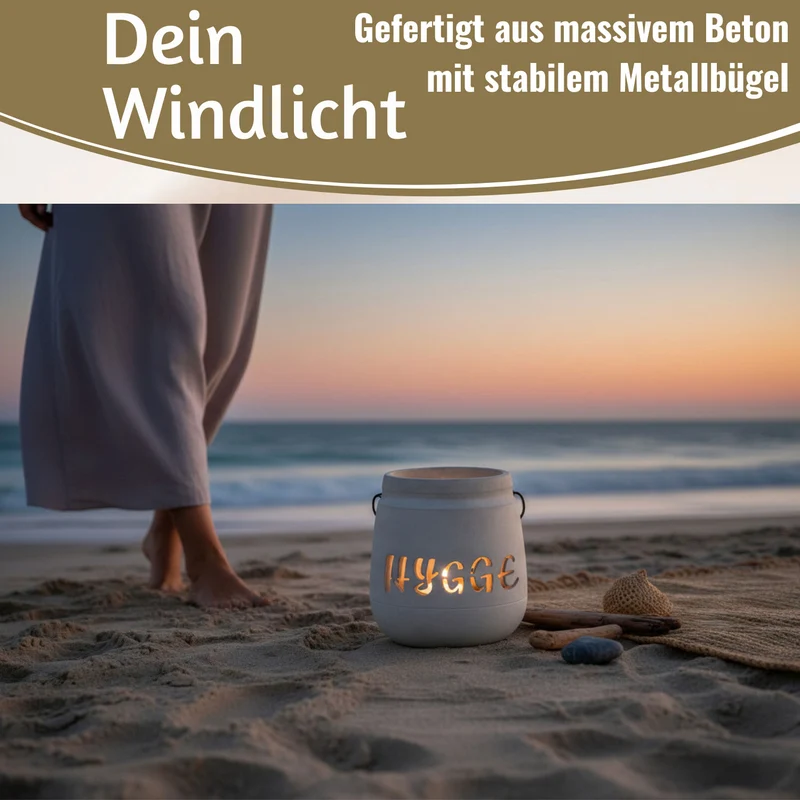 Beton Windlicht Hygge 13cm Shabby Grau Maritim Teelichthalter Kerzenhalter
