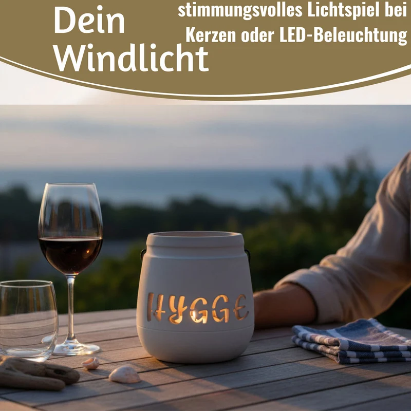 Beton Windlicht Hygge 13cm Shabby Grau Maritim Teelichthalter Kerzenhalter