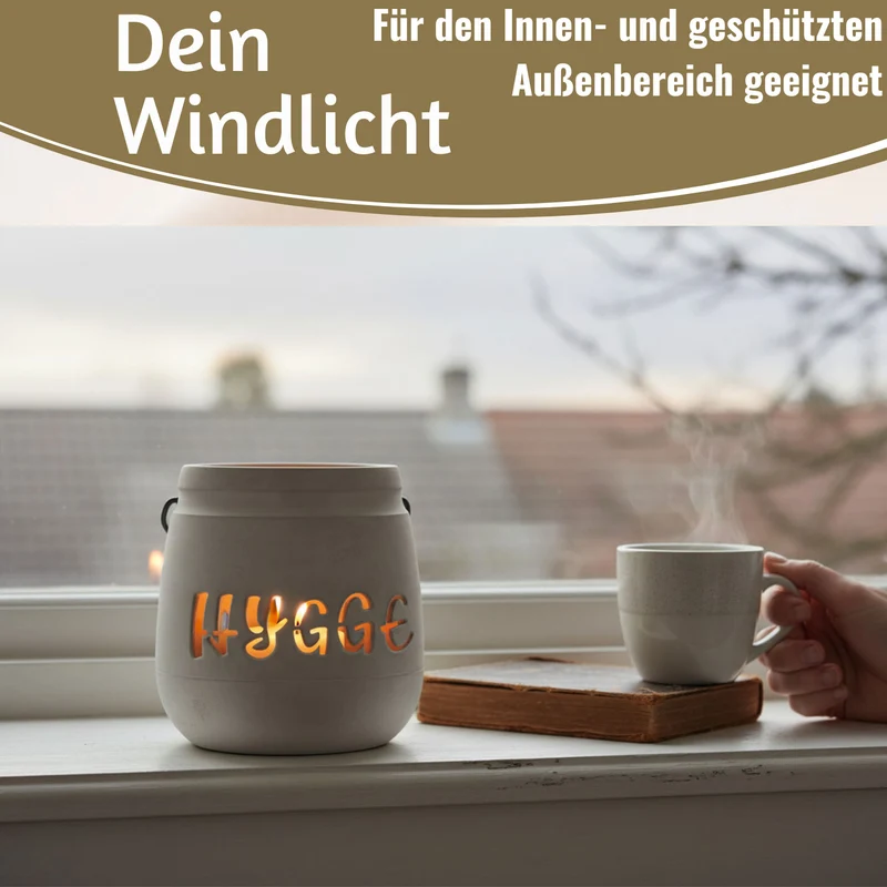 Beton Windlicht Hygge 13cm Shabby Grau Maritim Teelichthalter Kerzenhalter