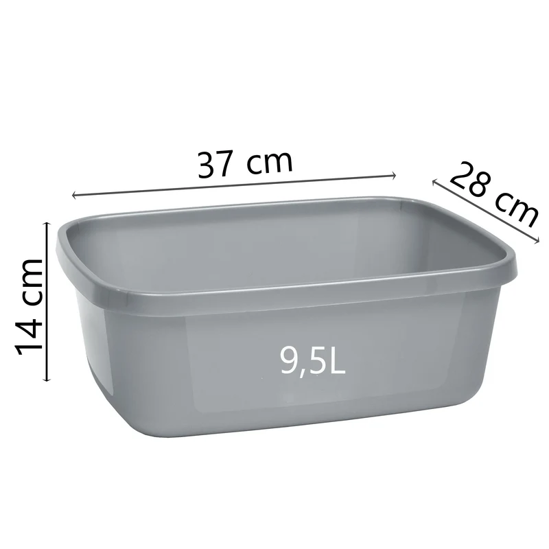 3 x Schüssel 9,5 Liter - rechteckig- 37x28x14cm - grau - Waschschüssel Spülschüssel Wasserschüssel Kunststoff Spüle Waschbecken Wanne Box - Fußpflege Fußwanne