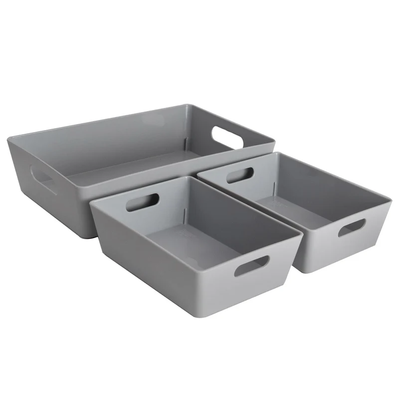 3er Set Organizerbox 1x 2 Liter DINA5 - 2x 770 ml - GRAU - Ordnungssystem Polypropylen Aufbewahrung Bad Korb Ordnungsbox Schublade Schrank Schreibtisch Kiste Schubladenorganizer robust Hobby Kiste