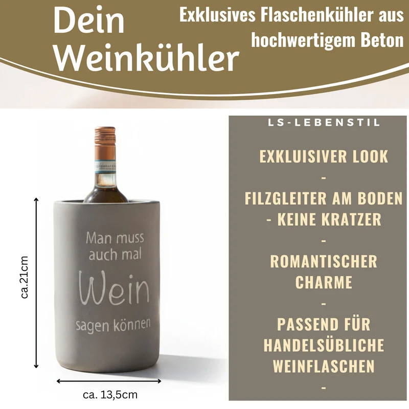 Beton Weinkühler 21x13 cm Shabby Grau Spruch Wein Flaschenkühler Sektkühler