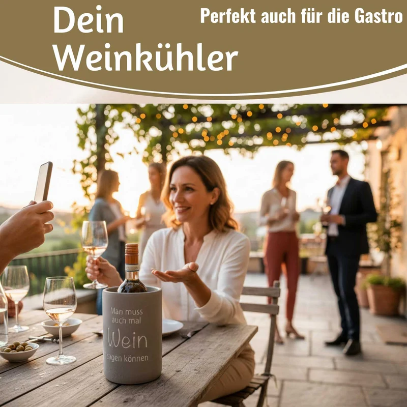 Beton Weinkühler 21x13 cm Shabby Grau Spruch Wein Flaschenkühler Sektkühler