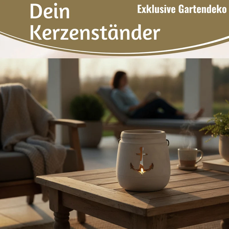 Beton Windlicht Anker 13cm Shabby Grau Maritim Teelichthalter Kerzenhalter