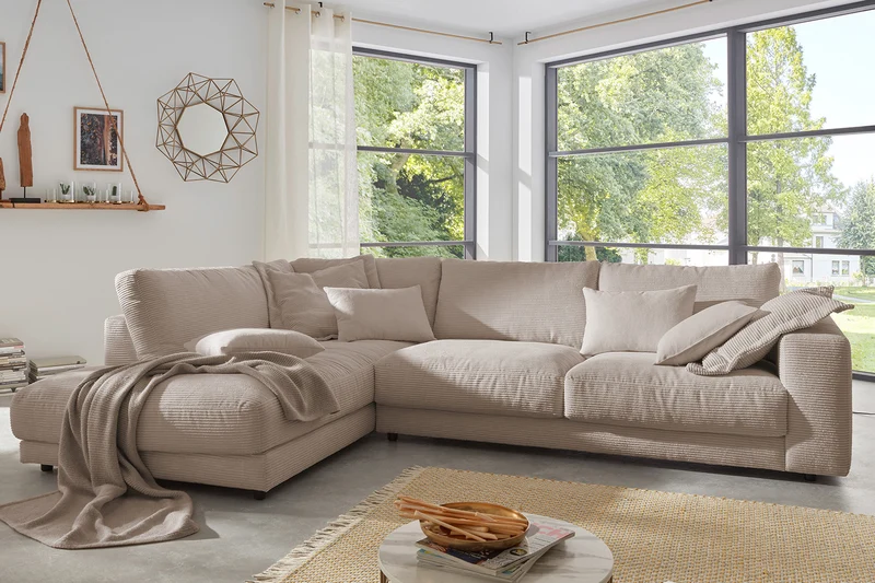 B-Ware KAWOLA Sofa MADELINE Ecksofa Cord taupe Recamiere links