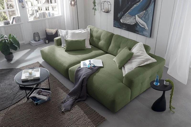 B-Ware KAWOLA Big Sofa MIKA Feincord olivgrün