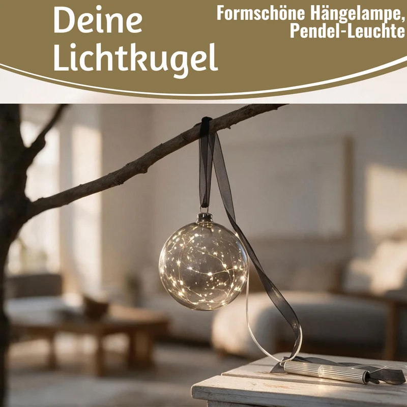 XL Deko Glas Lichtkugel 30LED 14cm Grau Anthrazit Glaskugel Timer Batterie Anhängen