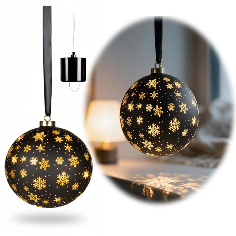 XL Deko Glas Lichtkugel 25LED 19cm Kugel Schwarz Gold Glaskugel Timer Batterie Anhängen
