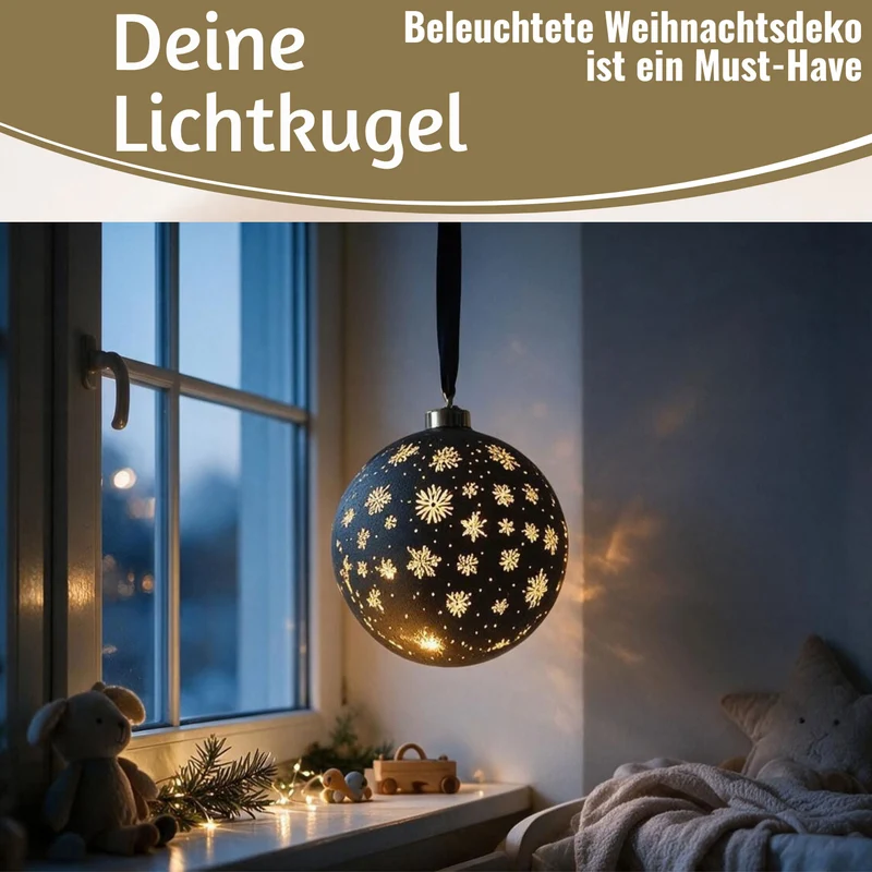 XL Deko Glas Lichtkugel 25LED 19cm Kugel Schwarz Gold Glaskugel Timer Batterie Anhängen