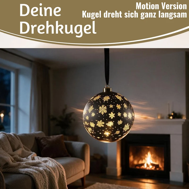 XL Deko Glas Lichtkugel 25LED 19cm Kugel Schwarz Gold Glaskugel Timer Batterie Anhängen
