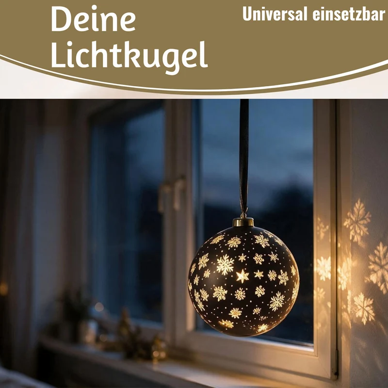 XL Deko Glas Lichtkugel 25LED 19cm Kugel Schwarz Gold Glaskugel Timer Batterie Anhängen