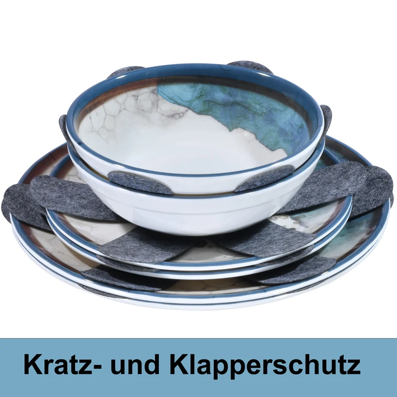 Melamin Geschirr Set Lagune für 4 Personen - 16 Teile - Steingutoptik
