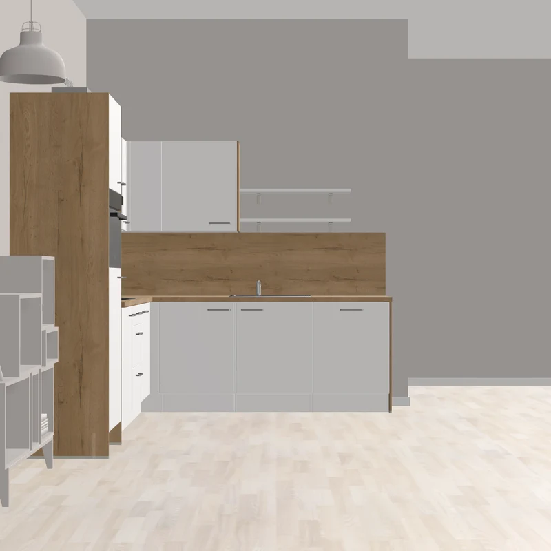 nobilia Offene Winkelküche mit Glaselementen Weiden 308 x 247 cm weiß Matt Eiche Sierra Küche mit Mikrowellen-Kompakt-Backofen und Wandhaube