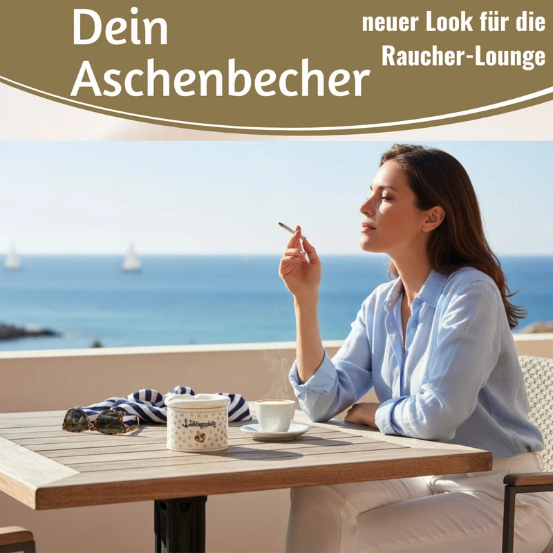 Sturmaschenbecher Lieblingsplatz 10x7,5cm Maritim Weiß Braun Windaschenbecher Aschenbecher