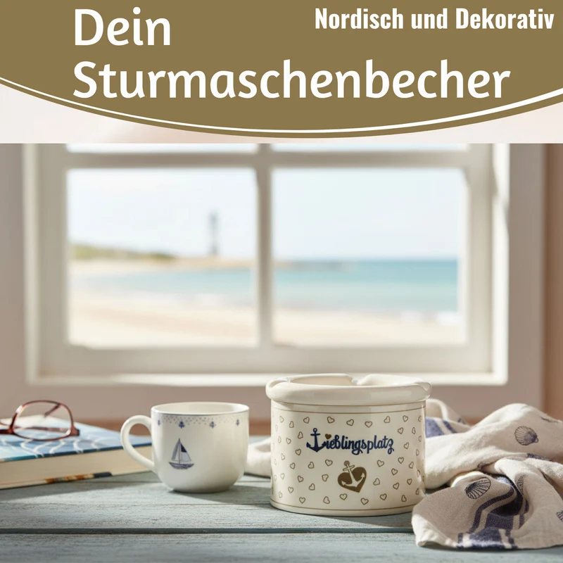 Sturmaschenbecher Lieblingsplatz 10x7,5cm Maritim Weiß Braun Windaschenbecher Aschenbecher