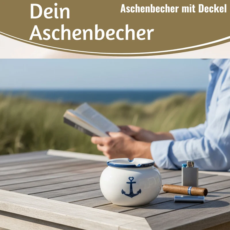 Sturmaschenbecher Anker 10x7,5cm Maritim Weiß Blau Windaschenbecher Aschenbecher
