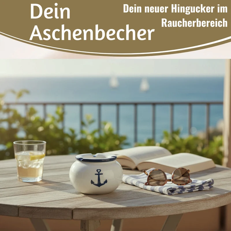 Sturmaschenbecher Anker 10x7,5cm Maritim Weiß Blau Windaschenbecher Aschenbecher