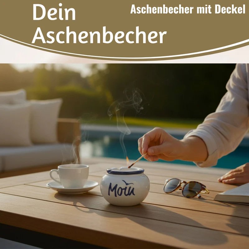 Sturmaschenbecher Moin 10x7,5cm Maritim Weiß Blau Windaschenbecher Aschenbecher