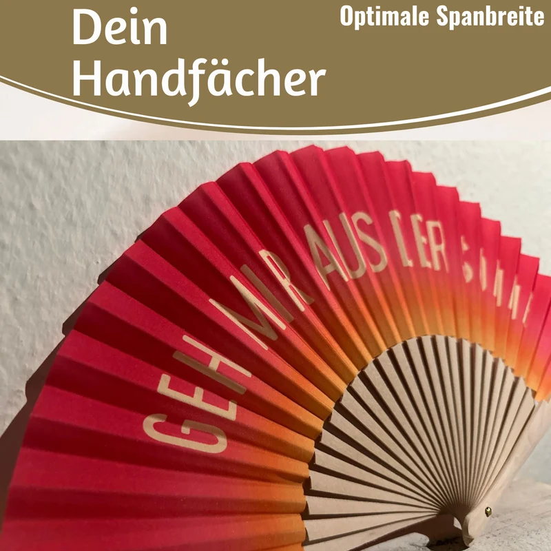 Handfächer Holz Stoff Fächer "Geh mir aus der Sonne" Pink faltbar Faltfächer