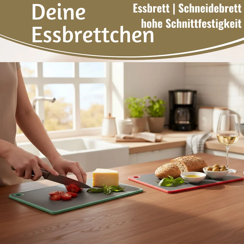 2x Kunststoff Essbrettchen 23x16cm 2´er Set Grau Rutschfest Frühstücksbrettchen