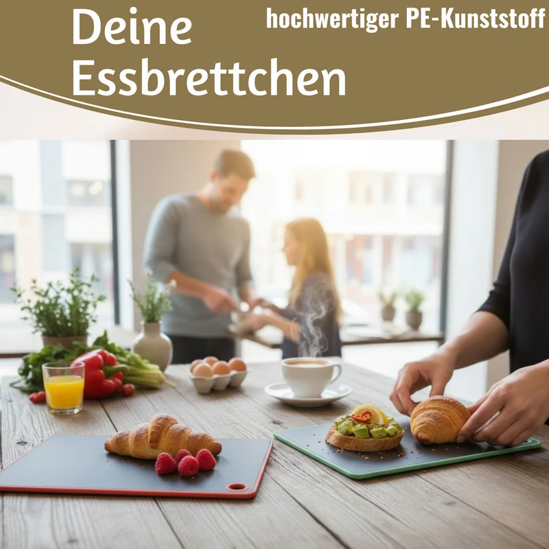 2x Kunststoff Essbrettchen 23x16cm 2´er Set Grau Rutschfest Frühstücksbrettchen