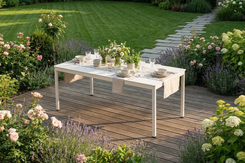 KAWOLA Gartenmöbel Set AMUR 7-tlg. Aluminium cremefarben