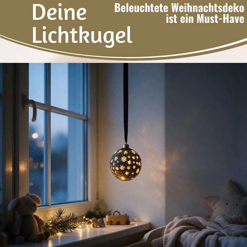 Deko Glas Lichtkugel 15LED 14cm Kugel Schwarz Gold Glaskugel Timer Batterie Anhängen
