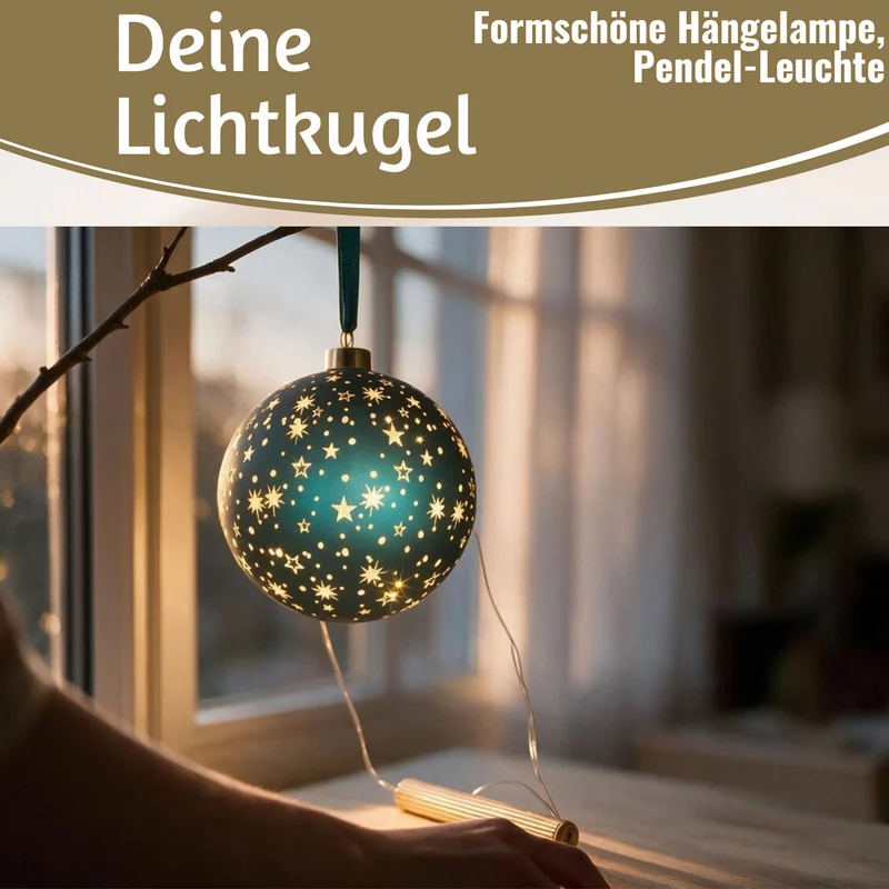 Deko Glas Lichtkugel 15LED 14cm Kugel Petrol Gold Glaskugel Timer Batterie Anhängen