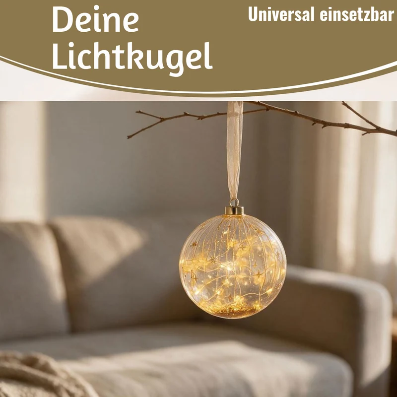 Deko Glas Lichtkugel 30LED 14cm Oslo Gold Rose Glaskugel Timer Batterie Anhängen