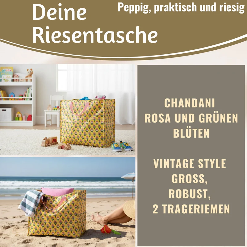 XXL Jumbo Bag Chandani Blüten 55cm Recycelt Kunststoff Aufbewahrungstasche Einkaufstasche