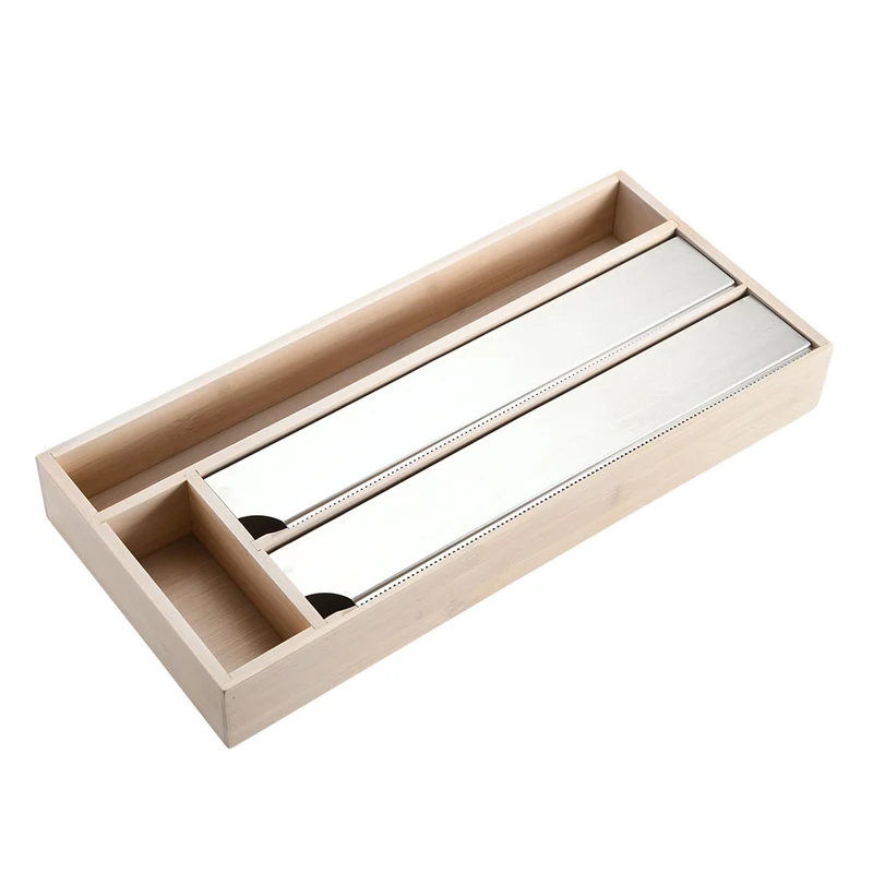 4-fach Holz Folienspender Bambus Schubladen Alufolienspender Folienschneider