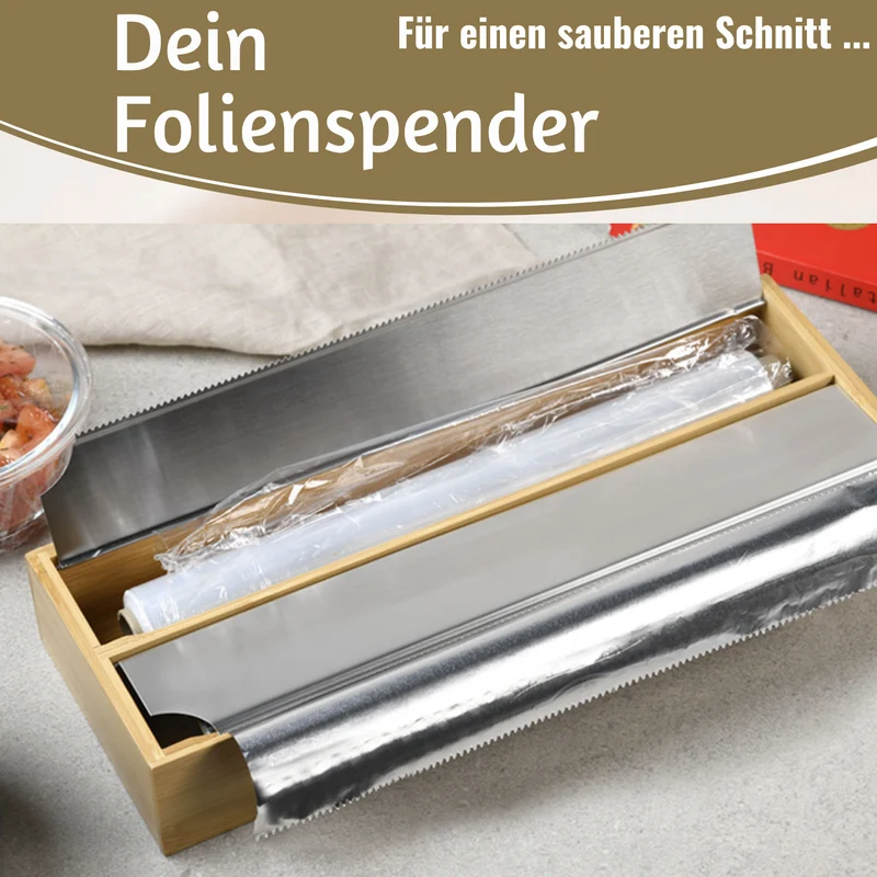 2-fach Holz Folienspender Bambus Schubladen Alufolienspender Folienschneider