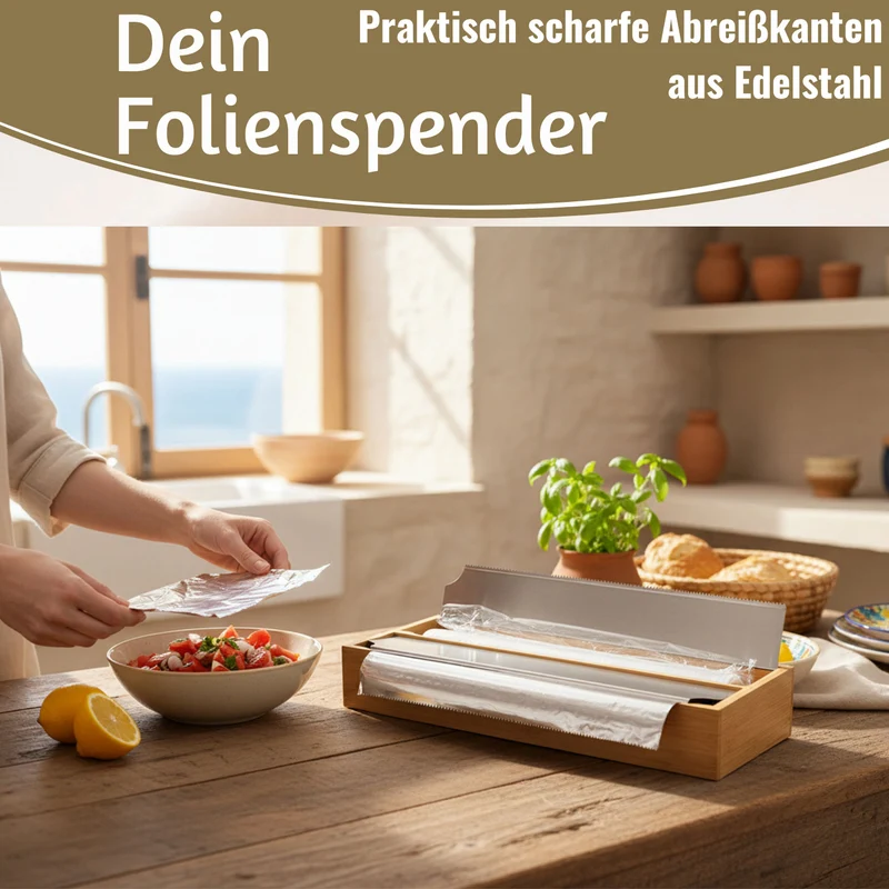 2-fach Holz Folienspender Bambus Schubladen Alufolienspender Folienschneider